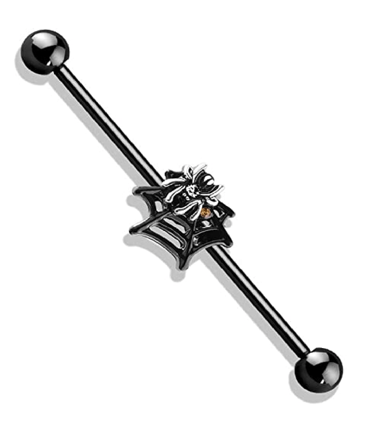 Surgical Steel Crystals Spider on Web Industrial Barbell Industrial Barbell Impulse Piercings