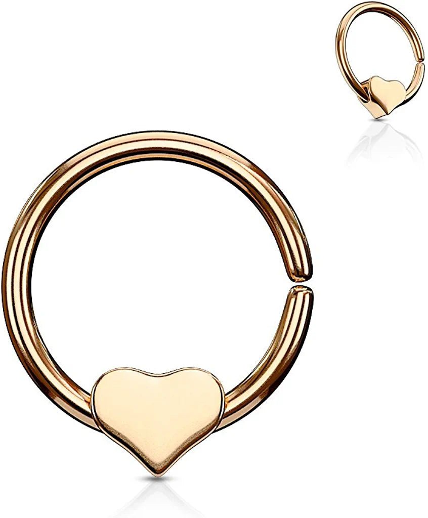 Surgical Steel Cut Ring with Removable Steel heart Annealed Bendable Nose Septum and Ear Cartilage Hoops Septum Ring Impulse Piercings 18GA Length: 8mm Rose Gold