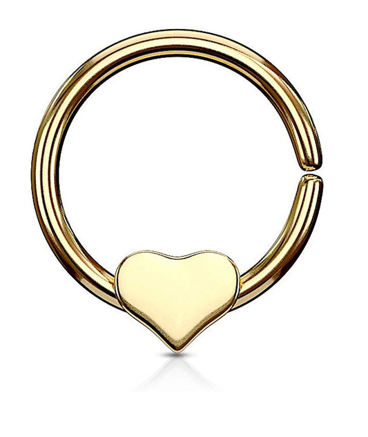 Surgical Steel Cut Ring with Removable Steel heart Annealed Bendable Nose Septum and Ear Cartilage Hoops Septum Ring Impulse Piercings 18GA Length: 8mm Gold