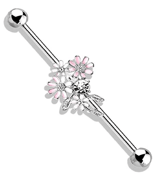 Surgical Steel CZ and Enamel Flower Bouquet Industrial Barbell Industrial Barbell Impulse Piercings Clear