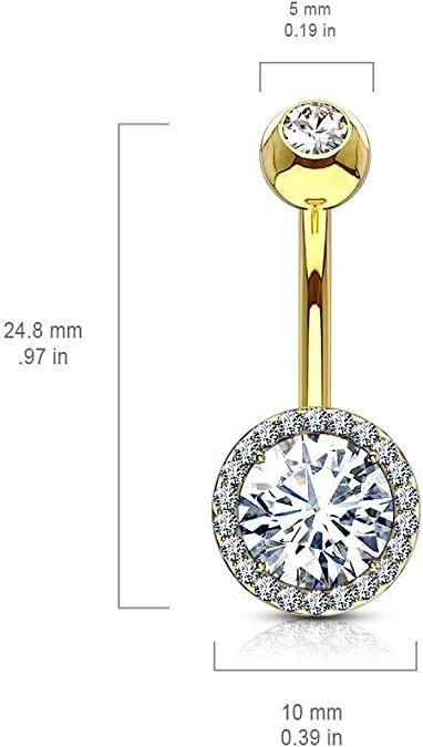 Surgical Steel CZ Around Round Prong CZ Center Double Tier Belly Navel Ring Navel Ring Impulse Piercings