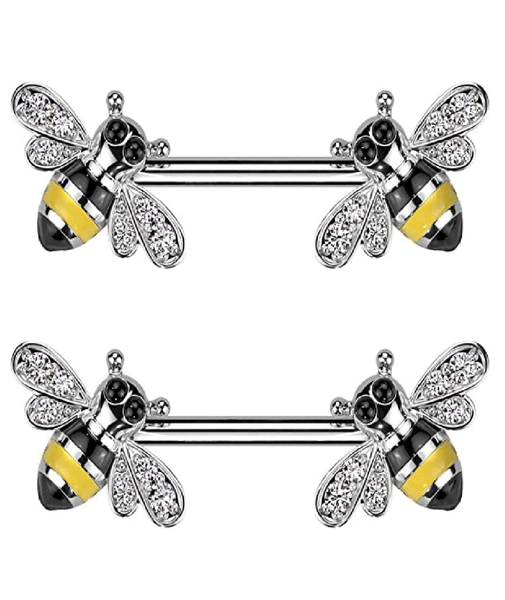 Surgical Steel CZ Bee End Nipple Barbell Rings Nipple Ring Impulse Piercings Clear