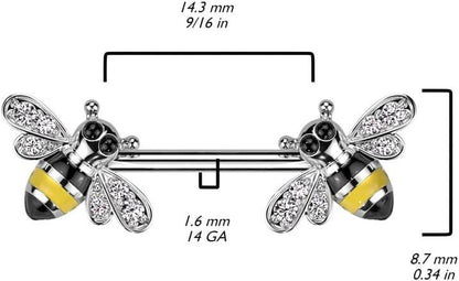 Surgical Steel CZ Bee End Nipple Barbell Rings Nipple Ring Impulse Piercings