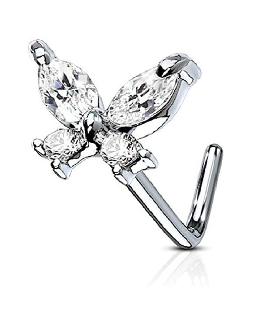 Surgical Steel CZ Butterfly L Bend Nose Rings Nose Ring Impulse Piercings Clear