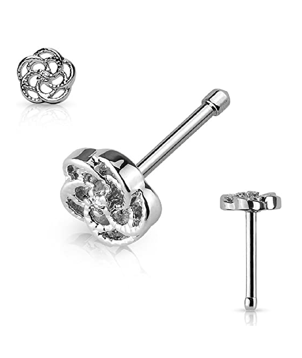 Surgical Steel CZ Center Flower Top Nose Bone Stud Rings Nose Ring Impulse Piercings