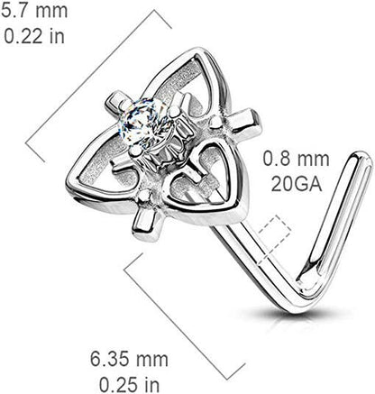 Surgical Steel CZ Center Heart Filigree Top L Bend Nose Rings Nose Ring Impulse Piercings