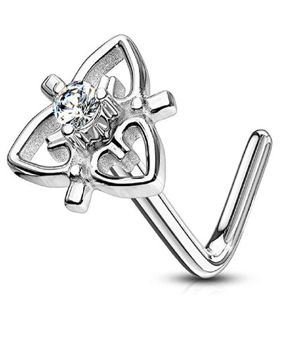 Surgical Steel CZ Center Heart Filigree Top L Bend Nose Rings Nose Ring Impulse Piercings Clear