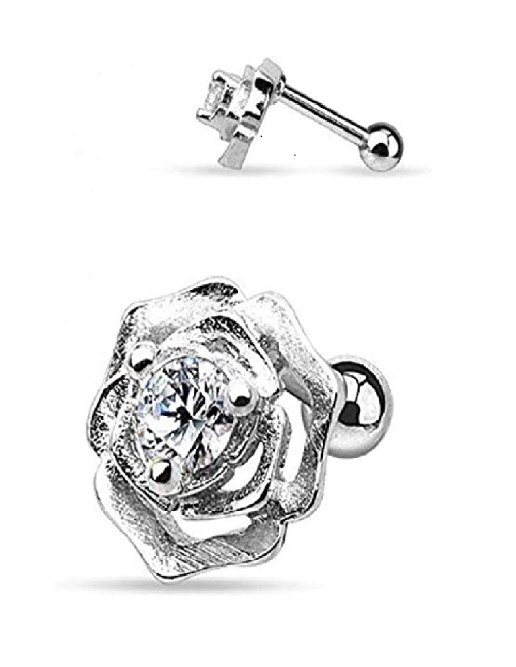 Surgical Steel CZ Centered Flower Cartilage Tragus Barbells Cartilage Earring Impulse Piercings Clear