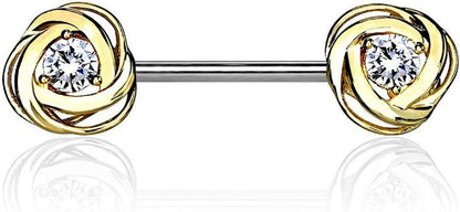 Surgical Steel CZ Centered Rose Blossom Ends Nipple Barbell Rings Nipple Ring Impulse Piercings Gold