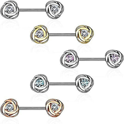 Surgical Steel CZ Centered Rose Blossom Ends Nipple Barbell Rings Nipple Ring Impulse Piercings