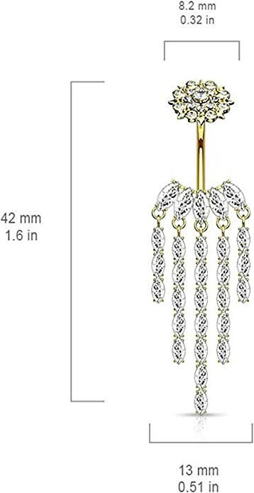 Surgical Steel CZ Chandelier With Flower Top Belly Navel Ring Navel Ring Impulse Piercings