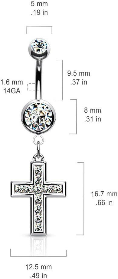 Surgical Steel CZ Cross Dangle With Jeweled Belly Navel Ring Navel Ring Impulse Piercings