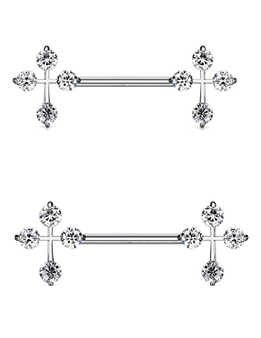 Surgical Steel CZ Cross Ends Nipple Barbell Rings Nipple Ring Impulse Piercings Clear