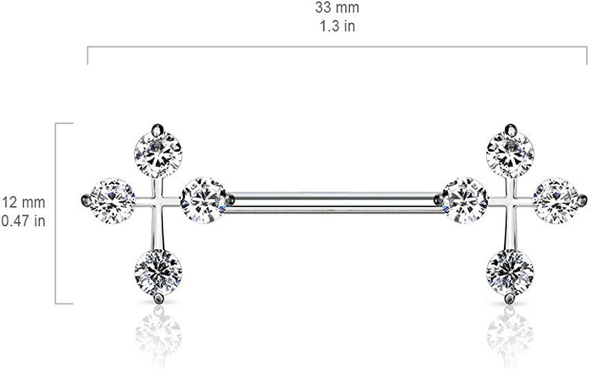 Surgical Steel CZ Cross Ends Nipple Barbell Rings Nipple Ring Impulse Piercings