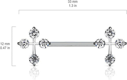 Surgical Steel CZ Cross Ends Nipple Barbell Rings Nipple Ring Impulse Piercings