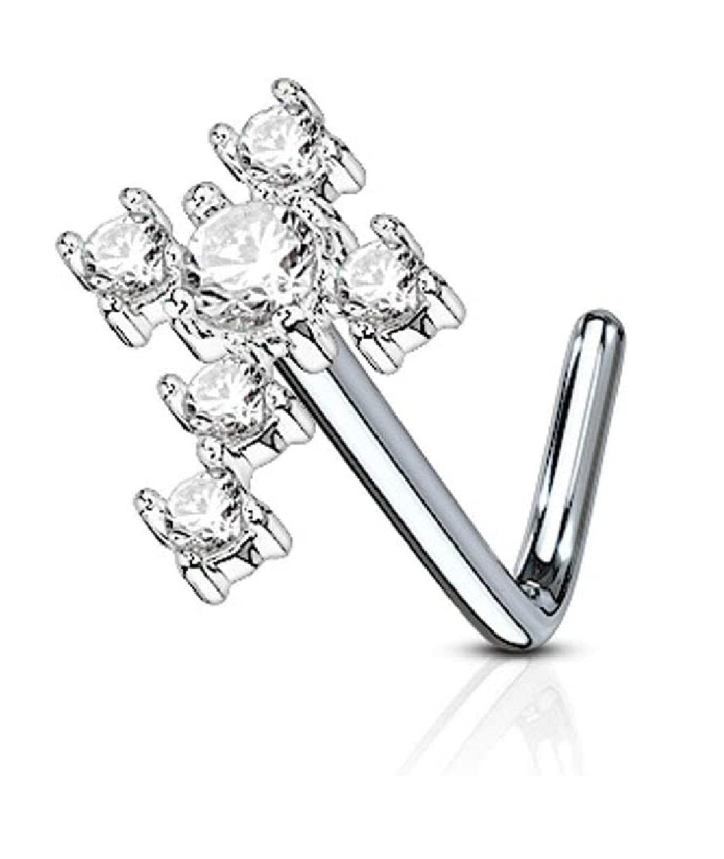 Surgical Steel CZ Cross L Shaped Nose Ring Nose Ring Impulse Piercings Clear