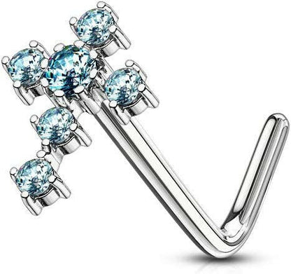 Surgical Steel CZ Cross L Shaped Nose Ring Nose Ring Impulse Piercings Aqua