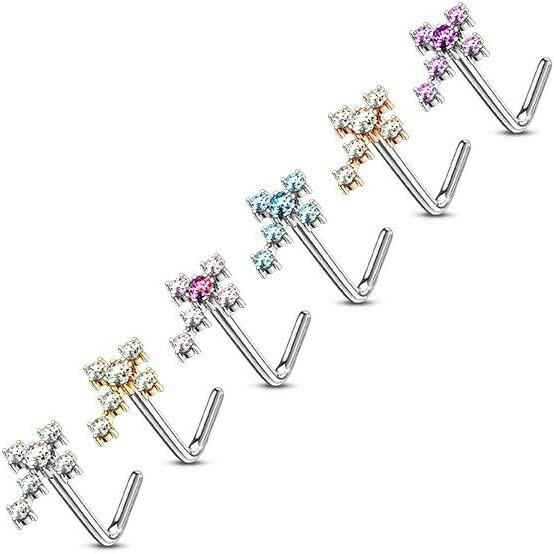 Surgical Steel CZ Cross L Shaped Nose Ring Nose Ring Impulse Piercings