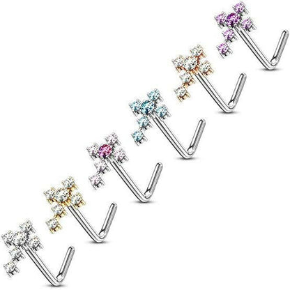 Surgical Steel CZ Cross L Shaped Nose Ring Nose Ring Impulse Piercings