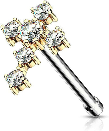 Surgical Steel CZ Cross Nose Bone Stud Rings Nose Ring Impulse Piercings Gold