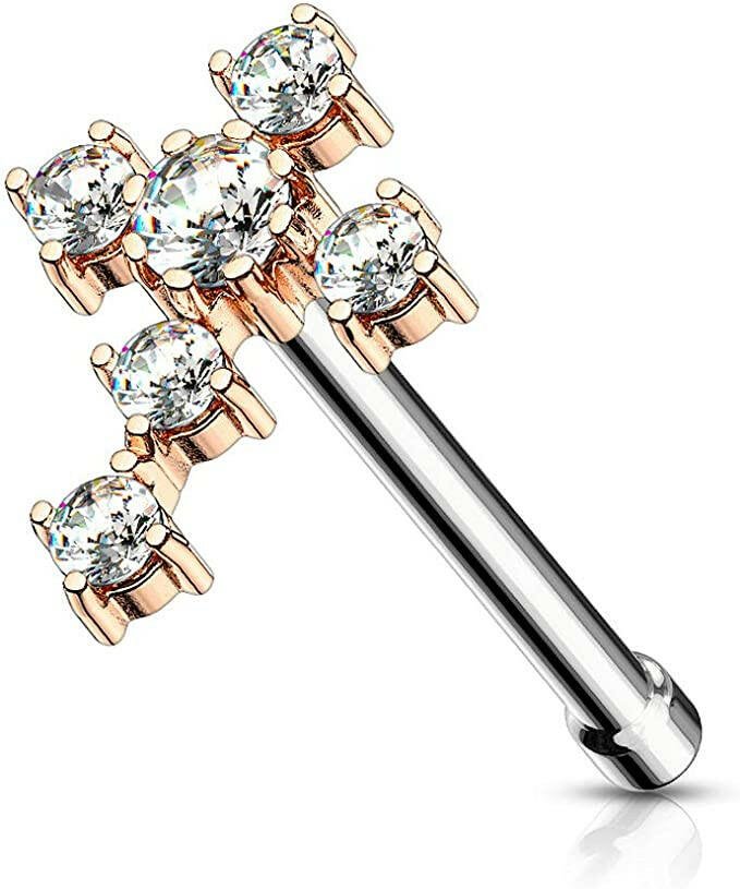 Surgical Steel CZ Cross Nose Bone Stud Rings Nose Ring Impulse Piercings Rose Gold