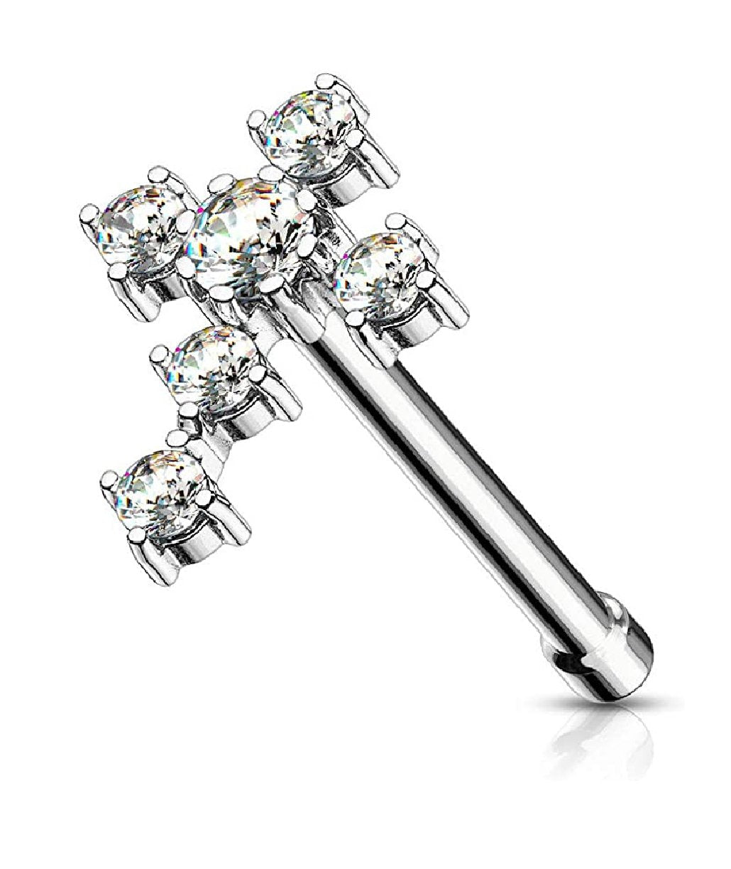 Surgical Steel CZ Cross Nose Bone Stud Rings Nose Ring Impulse Piercings Clear