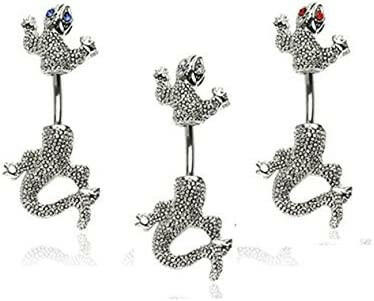 Surgical Steel CZ Eyed Chameleon Belly Navel Ring Navel Ring Impulse Piercings Blue