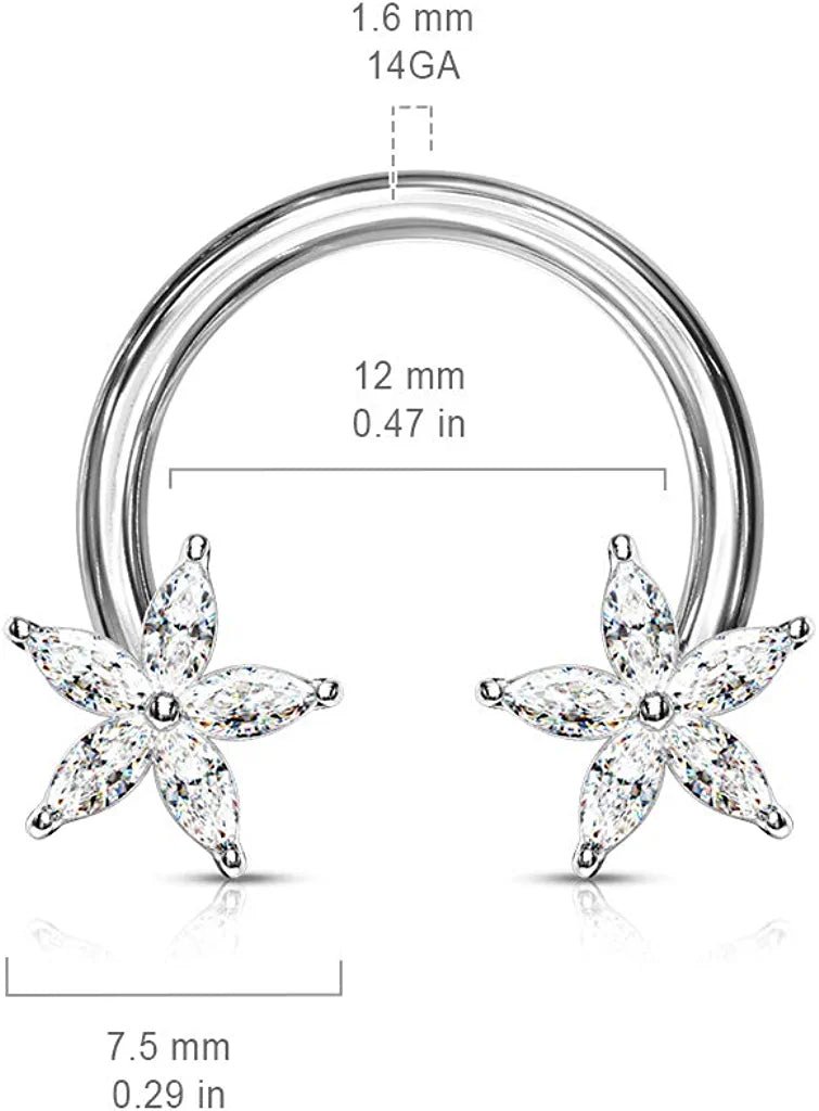 Surgical Steel CZ Flower Ends Circular Horseshoe Circular Barbell Impulse Piercings