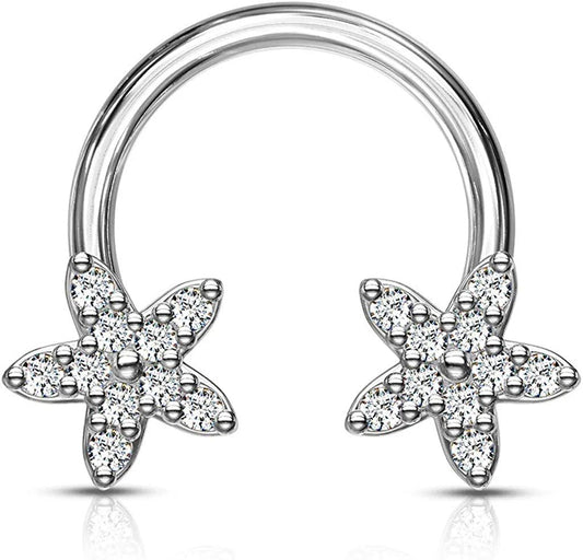 Surgical Steel CZ Flower Ends Circular Horseshoe Circular Barbell Impulse Piercings Clear