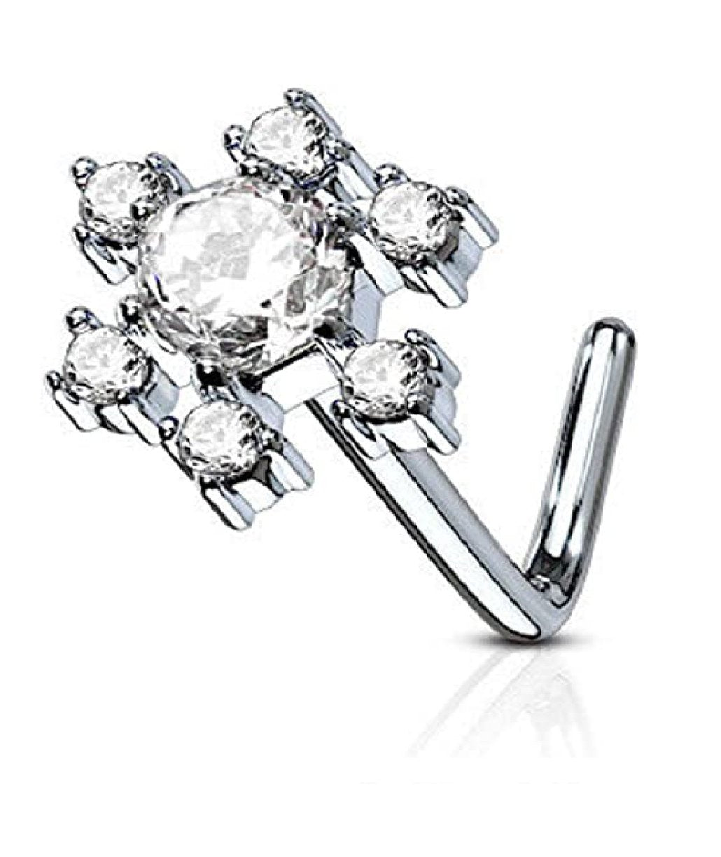 Surgical Steel CZ Flower L Shaped Nose Ring Nose Ring Impulse Piercings Clear