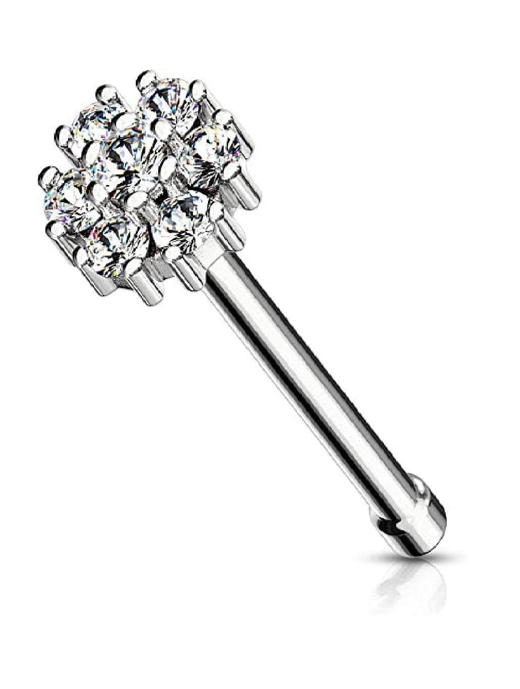 Surgical Steel CZ Flower with Double Tiered CZ Center Top Nose Bone Stud Rings Nose Ring Impulse Piercings Clear