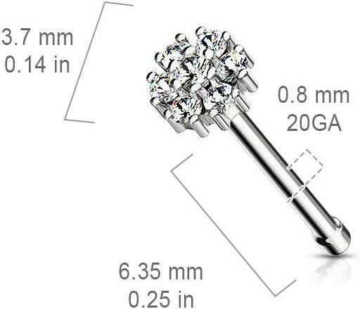 Surgical Steel CZ Flower with Double Tiered CZ Center Top Nose Bone Stud Rings Nose Ring Impulse Piercings