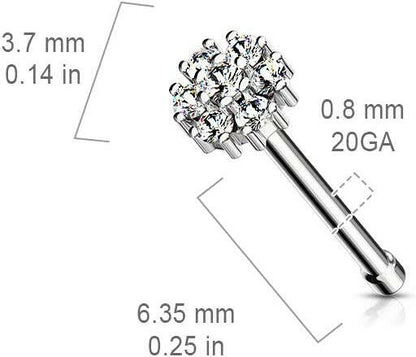 Surgical Steel CZ Flower with Double Tiered CZ Center Top Nose Bone Stud Rings Nose Ring Impulse Piercings