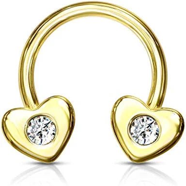 Surgical Steel CZ Hearts Ends Circular Horseshoe Circular Barbell Impulse Piercings Gold