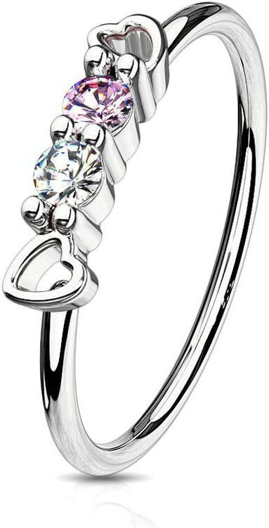 Surgical Steel CZ hearts Top Bendable Hoop Nose Rings Nose Ring Impulse Piercings Steel