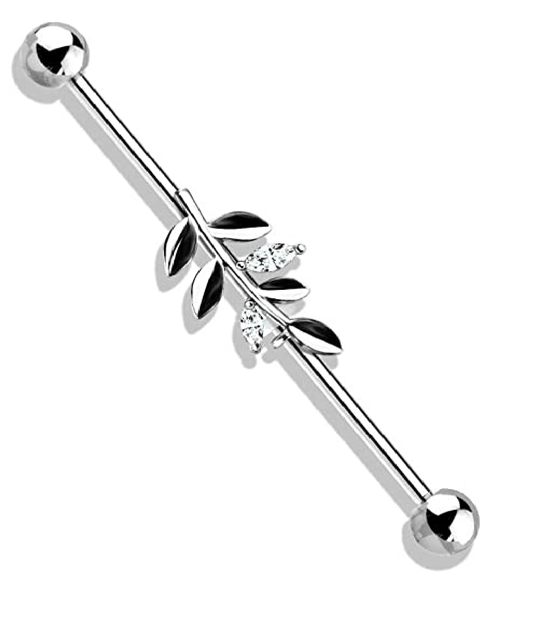 Surgical Steel CZ Leaf Industrial Barbell Industrial Barbell Impulse Piercings Clear