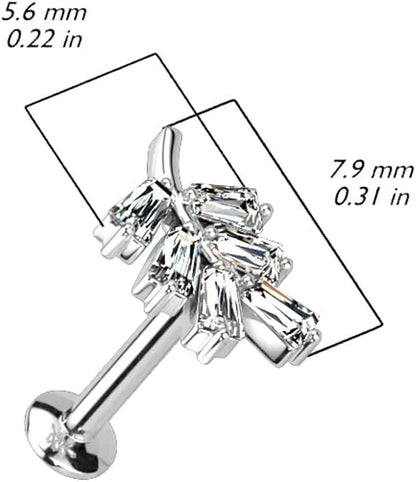 Surgical Steel CZ Leaf Threadless Push In Top Labret Convex Back Stud Labret Impulse Piercings