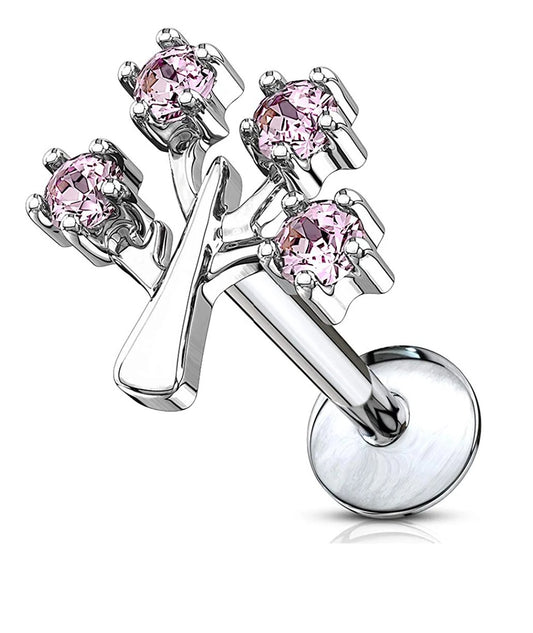 Surgical Steel CZ Life Tree Top Internally Threaded Labret Monroe Ear Cartilage Studs Cartilage Earring Impulse Piercings 16GA Length: 6mm Pink