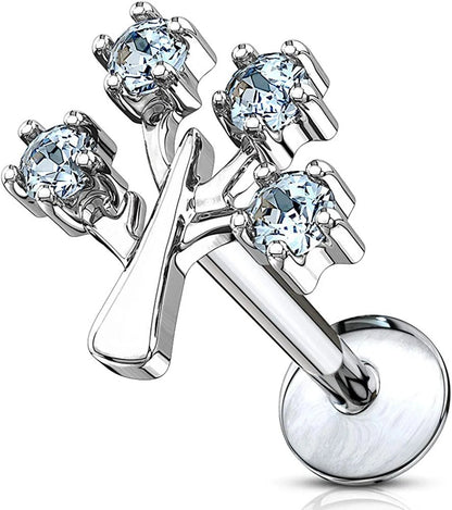 Surgical Steel CZ Life Tree Top Internally Threaded Labret Monroe Ear Cartilage Studs Cartilage Earring Impulse Piercings 16GA Length: 6mm Blue