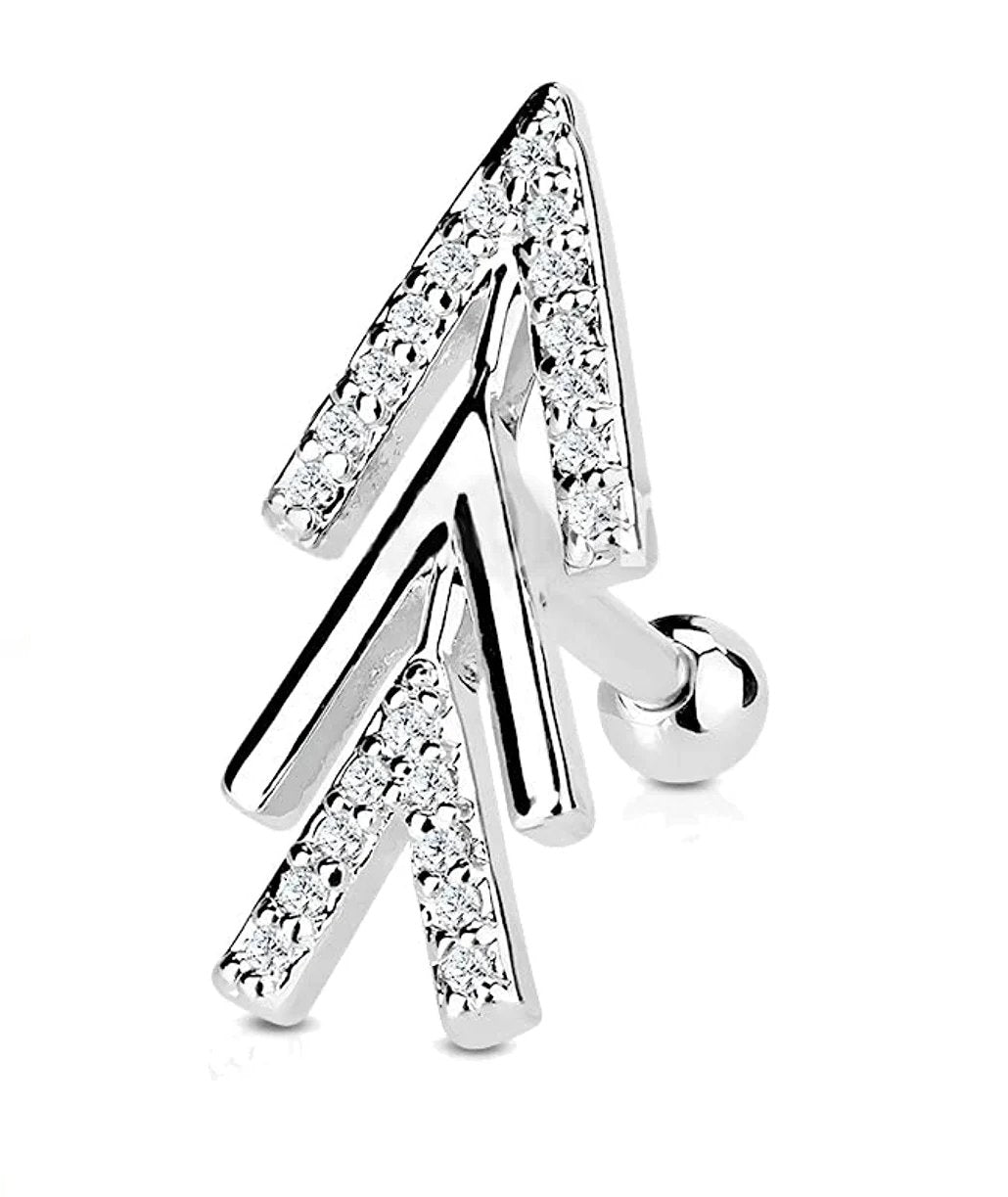 Surgical Steel CZ Micro Paved Chevron Arrow Top Cartilage Tragus Barbell Studs Cartilage Earring Impulse Piercings Clear