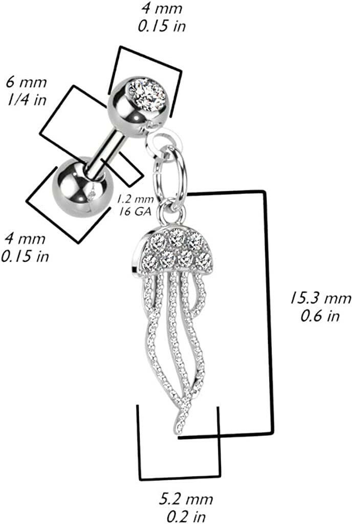 Surgical Steel CZ Pave Jellyfish Dangle Cartilage and Tragus Barbell Cartilage Impulse Piercings