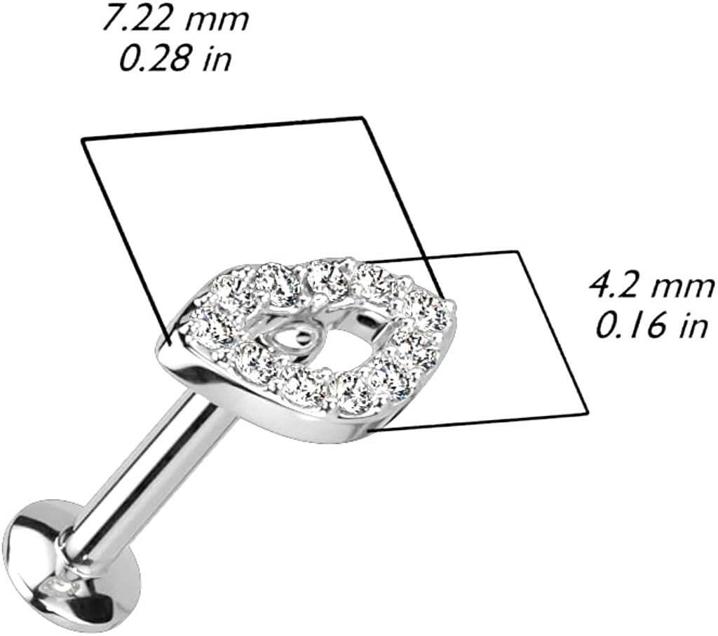 Surgical Steel CZ Pave Lip Threadless Push In Top Labret Convex Back Stud Labret Impulse Piercings