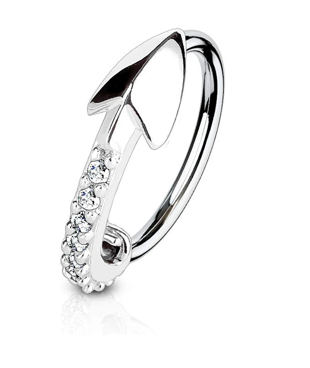 Surgical Steel CZ Paved Arrow Nose Cartilage Hoop Rings Nose Ring Impulse Piercings 20GA Length: 8mm Clear