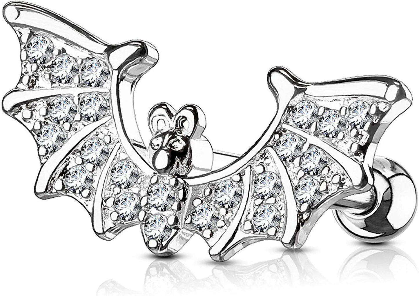 Surgical Steel CZ Paved Bat Wings Top Ear Cartilage Tragus Barbell Stud Rings Cartilage Earring Impulse Piercings Clear