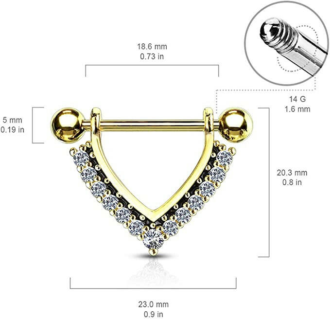 Surgical Steel CZ Paved Black Enamel Dangle Nipple Shield Rings Nipple Ring Impulse Piercings