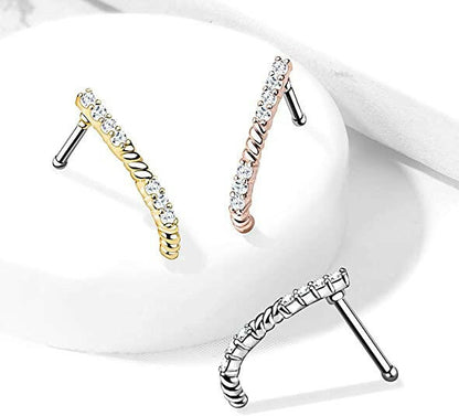 Surgical Steel CZ Paved Bone Stud Nose Crawler Nose Ring Impulse Piercings