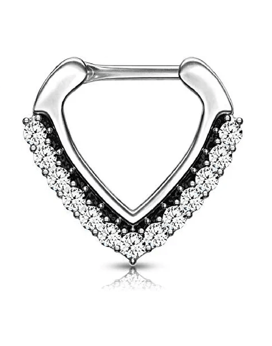 Surgical Steel CZ Paved Chevron Shape Clicker for Septum Daith Septum Ring Impulse Piercings Clear