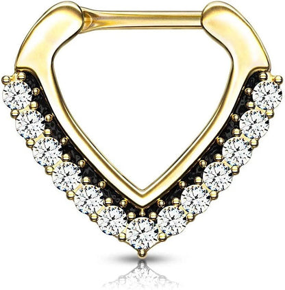 Surgical Steel CZ Paved Chevron Shape Clicker for Septum Daith Septum Ring Impulse Piercings Gold