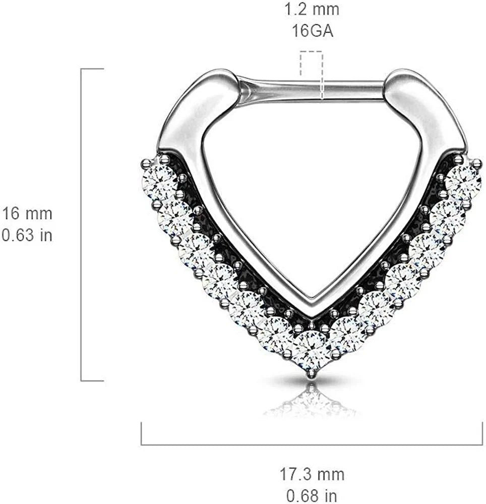 Surgical Steel CZ Paved Chevron Shape Clicker for Septum Daith Septum Ring Impulse Piercings