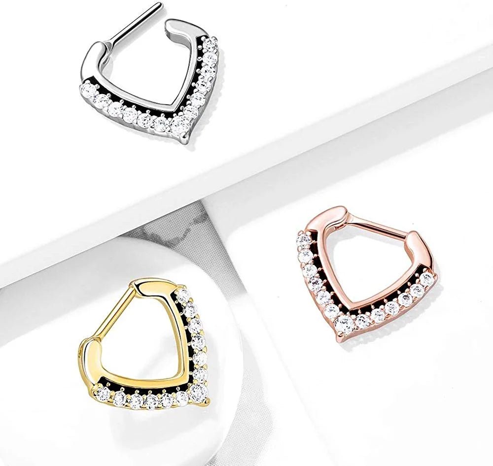 Surgical Steel CZ Paved Chevron Shape Clicker for Septum Daith Septum Ring Impulse Piercings